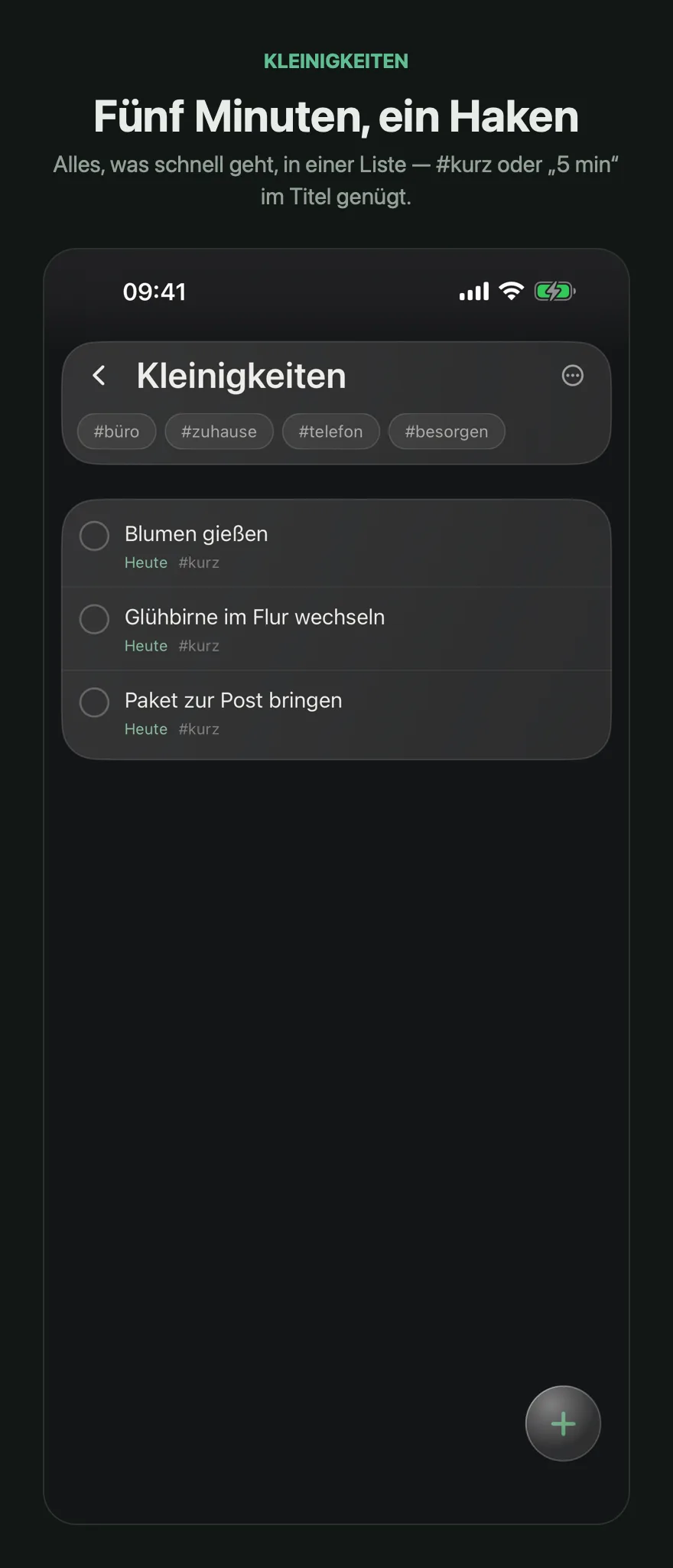 Die Liste „Kleinigkeiten“ mit drei kurzen Aufgaben