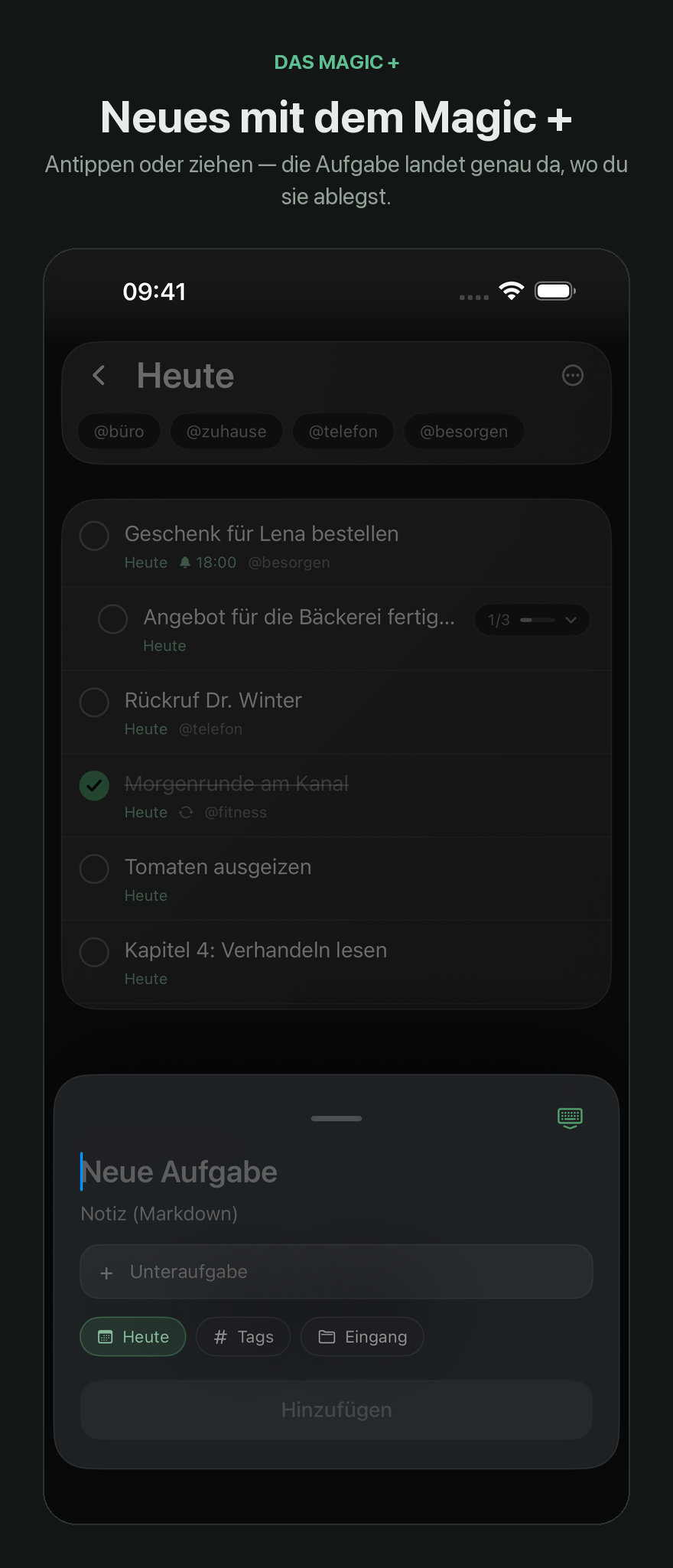 Neue Aufgabe mit dem Magic Plus — das Eingabeblatt