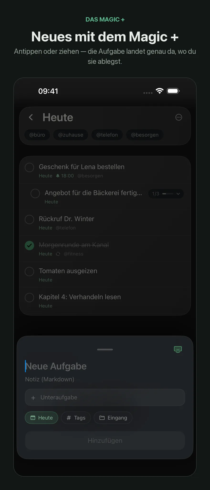 Neue Aufgabe mit dem Magic Plus — das Eingabeblatt