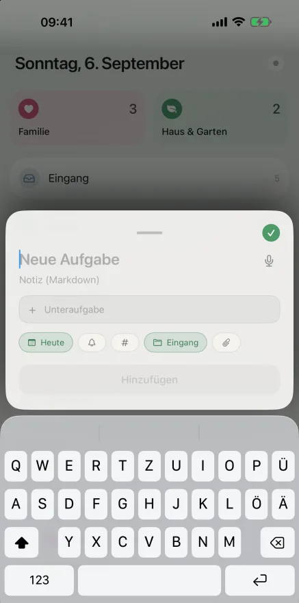 Das Eingabeblatt mit dem Mikrofon neben dem Titel