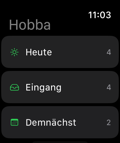 Hobba on Apple Watch: list overview with counters